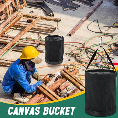 2 Pack Canvas Bucket 15" x 12" Heavy Duty Lineman Tool Bag with Plastic Bottom & Metal Hook Electrician Tool Organizer for Jobsite Use, Load Rated up to 150 Pounds (Black) - color: Black
