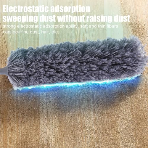 Extendable Feathers Duster Bendable Microfiber Long Handled Duster, Flexible Hand Cobweb Cleaner with Telescoping Pole for Cleaning High Ceiling Fans, Cars, Blinds, Cobweb, Furniture - color: Gray