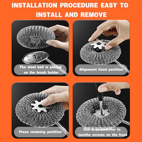 Stainless Steel Scourer Scrub Set with Long Handle Brush+Steel Ball+Screwdriver Metal Scouring Pad Removes Grease, Oil and Dirt Stains from Pots, Dishes and Bakeware (B) - color: B