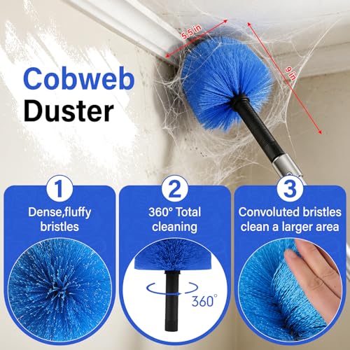 26FT High Window Washing Kit with Extension Pole, 2 in 1 Window Cleaning Squeegee Kit, Cobweb Duster with 5-20FT Telescoping Pole, High Reach Duster Kit for Outdoor, Indoor and Solar Panel Cleaning