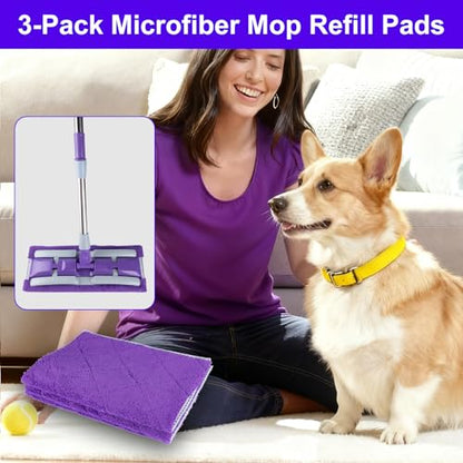 3-Pack Microfiber Mops Refill Pads for 14 Inch Mop (Purple) - color: Purple