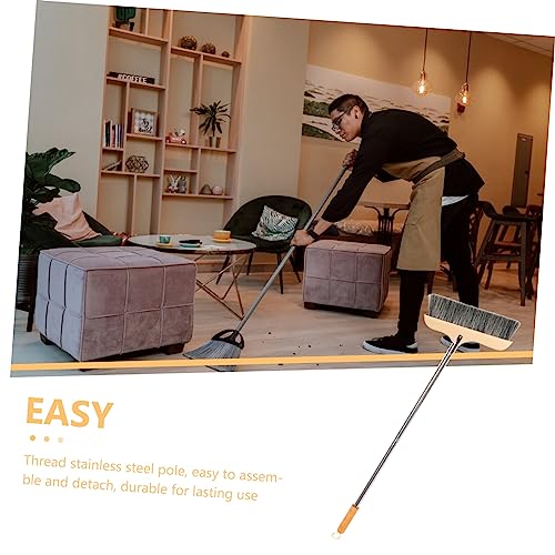 Wood Bristle Broom Heavy Duty Household Sweeper Long Handle Soft Bristle for Tile Surface Cleaning - color: Black
