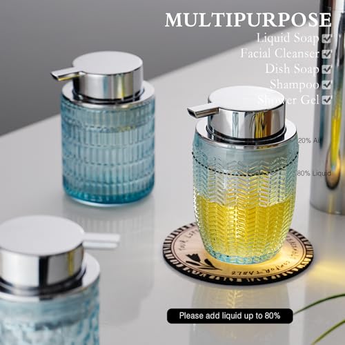 CICUFY Glass Foaming Hand Soap or Lotion Dispenser, Refillable Liquid Soap Dispenser with Large Silver Pump(Barrel Pattern-Blue) - color: Blue, style: Foam/Barrel Pattern