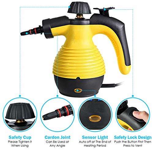 Goplus Handheld Pressurized Steam Cleaner, Multi-Purpose Steamer, Steam Iron, 1050W, W/Attachments(Yellow)