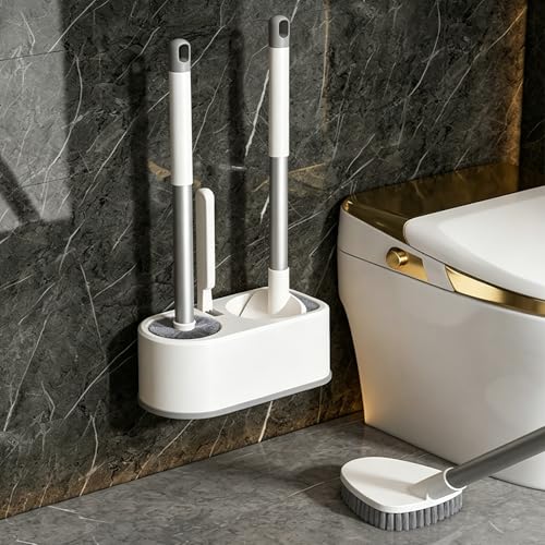 Basaza Toilet Bowl Brush and Holder, 3-in-1 Toilet Brush and Holder Set, Toilet Scrubber for Bathroom, White Hidden Toilet Cleaner Brushes, Floor-Standing or Wall-Mounted - color: #B 3 in 1 Toilet Brush Set
