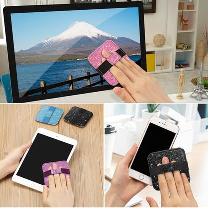 Fintie Screen Cleaning Pad, [4 Pack] Soft Cloth Wipes Screen Cleaner with Elastic Strap for iPad, iPhone, MacBook, Tablets, Laptop (Glitter Pink/Black) - color: Glitter Pink/Black