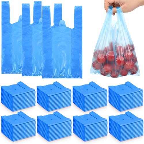 Dunzoom 1000 Pcs Blue Small T Shirt Bags Bulk 7"x3.5"x13" Plastic Shopping Bags with Handles for Small Business, Retail, Grocery, Merchandise, Convenience Store, Supermarket, Restaurant - color: Blue