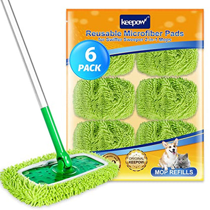 KEEPOW Dry Sweeping/Wet Mopping Cloths for Swiffer Sweeper, Reusable & Washable Microfiber Mop Pads Refills for Hard-Surface/Hardwood Floor Cleaning, 6 Pack (Mop is Not Included) - color: 6 Pack, Green