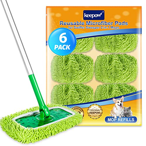 KEEPOW Dry Sweeping/Wet Mopping Cloths for Swiffer Sweeper, Reusable & Washable Microfiber Mop Pads Refills for Hard-Surface/Hardwood Floor Cleaning, 6 Pack (Mop is Not Included) - color: 6 Pack, Green