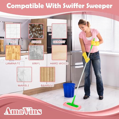 AmaVins 5 Pack Reusable Microfiber Mop Pads Compatible with Swiffer Sweeper, Wet and Dry Flat Cover, Washable Pads for Surface/Hardwood Floor Cleaning (Mop is Not Included) - color: Pink 5 Pack