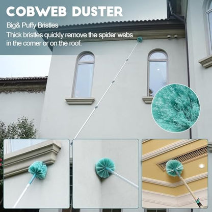 TelesPro 36 Foot High-Reach Duster Kit with 7-30FT Extendable Pole - High Ceiling Duster Cleaning Kit with Telescopic Pole,Cobweb Duster, Chenille Ceiling Fan Duster, Microfiber Feather Duster - size: 30 FT