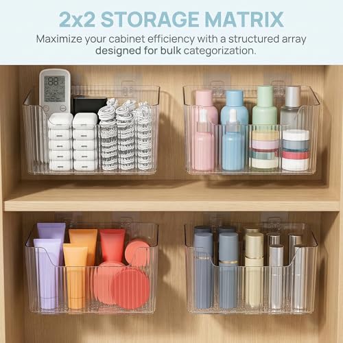 2 Pack Cabinet Door Organizer, Clear Storage Caddy, Adhesive Wall Mounted Organizer Bins, with Self Adhesive Tape, for Bathroom, Kitchen, Cabinet, Living Room
