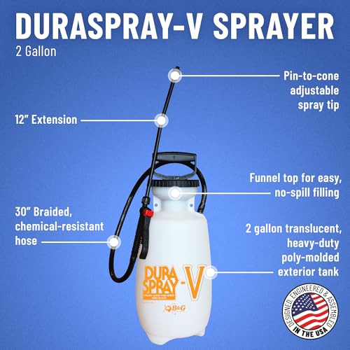 B&G DuraSpray V Chemical Resistant Poly Sprayer – 2 Gallon – All-Polyethylene Construction with Viton Seals & Gaskets – Professional Grade - size: 2-Gallon