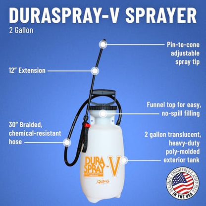 B&G DuraSpray V Chemical Resistant Poly Sprayer – 2 Gallon – All-Polyethylene Construction with Viton Seals & Gaskets – Professional Grade - size: 2-Gallon
