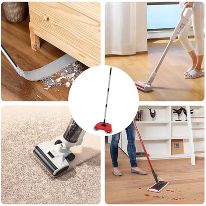 Hand pash Floor sweepar - Non Electric Vacuum Broom, Adjustable Handle Carpet sweepar, Compact Dust Collector | Manual pash Cleaner for Hardwood Tile Laminate Rugs, Pet Hair Removal, Home Cleaning Too - color: Red