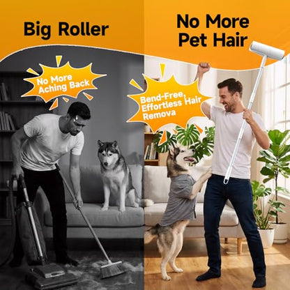Large Floor Lint Roller with Extendable Long Handle, 9.45" Extra Wide Sticky Roller, 400 Sheets with 3 Refills, Heavy Duty Pet Hair Remover for Floor, Carpet, Couch & Hard-to-Reach Areas - size: 4 Pack Floor Roller