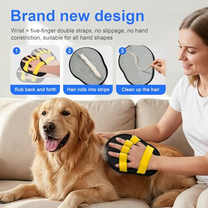 Upgraded Five-Finger Electrostatic Pet Hair Removal Gloves, Reusable Cat & Dog Hair Remover for Couch, Furniture, Carpet, Car Seat, Clothing - Magic Brush Pet Grooming Glove (Yellow) - color: Yellow
