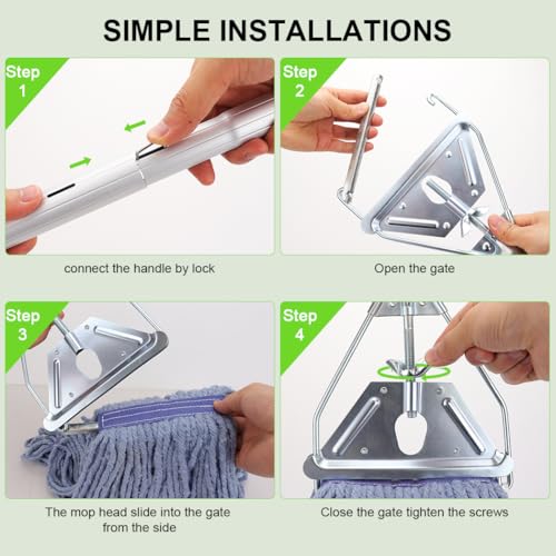 Mop Handle Commercial Heavy Duty - 57 Inch Industrial Metal Mop Stick Replacement for Floor Cleaning - Professional Mops Head Replacement Holder - color: Green 1 - Metal Clamp