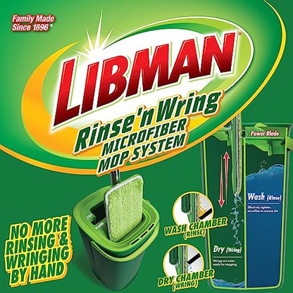 Libman Rinse 'n Wring Mop and Bucket System | Microfiber Floor Mop | Hardwood Floor Cleaner | Wet & Dry Mop | Clean & Dirty Water Chambers | Power Blades | 5 Total Microfiber Pads - style: 5 Pads