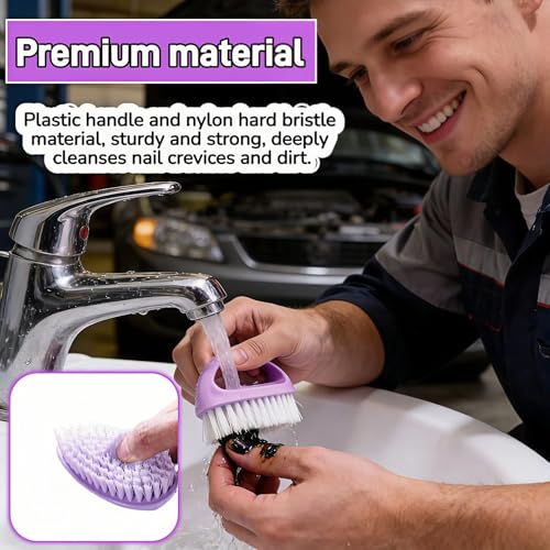 Fingernail Cleaning Brush 2 Pack, Heavy Duty Scrub Brushes with Hard Nylon Bristles for Deep Cleaning, Industrial Hand Brush for Mechanics Gardeners, Multi-Purpose Scrub for Hands Feet & Home