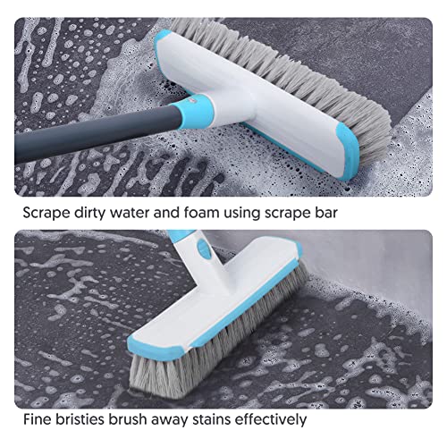 Floor Scrubber with Long Handle, 2 in 1 Scrubbing Brush Stiff Bristle Shower Cleaning Brush for Bathroom, Kitchen, Tub, Carpet, Grout, Tile(Blue) - color: Blue