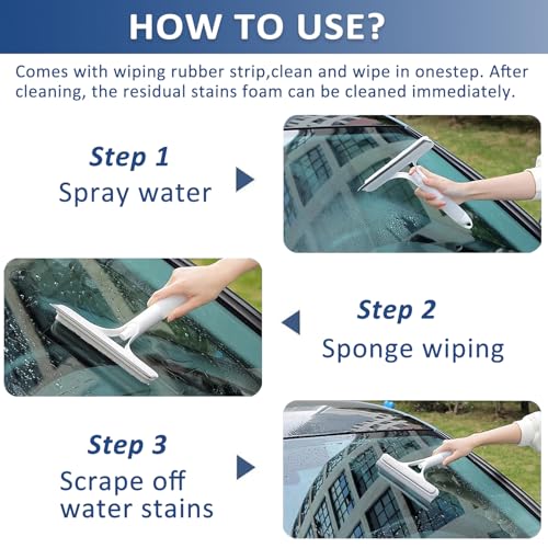 2 Pack All-Purpose Shower Squeegee for Shower Glass Door, Shower Glass Cleaner Squeegee with Spray, Washer, Wiper, 3 Functions in 1, Perfect Household Cleaner Tool