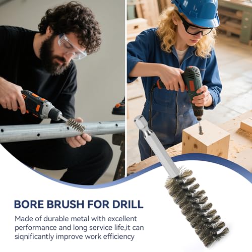 12 Pcs Wire Bore Brush for Drill，Stainless Steel Drill Brush Set，with 1/4 Inch Hex Shank, Power Drill Attachment for Polishing, Rust and Tube Cleaning (0.748"-1.102") - size: "L" 12PCS
