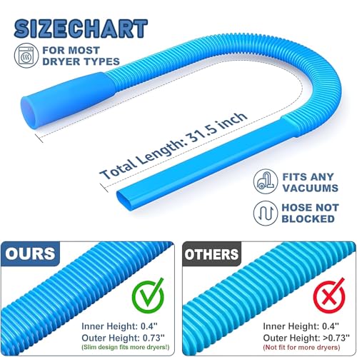 Professional Dryer Vent Cleaning Kit, Compatible with Most Vacuums, Deep Reach Tools for Clogged Ducts & Lint Removal, Flexible Hose Attachment for Dryer Maintenance