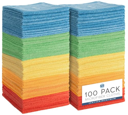 S&T INC. 100 Pack Microfiber Cleaning Cloth, Bulk Towels for Home, Reusable Microfiber Towels for Cars, Cleaning Rags, Assorted, 11.5 Inches x 11.5 Inches, 100 Count - size: 100 Pack