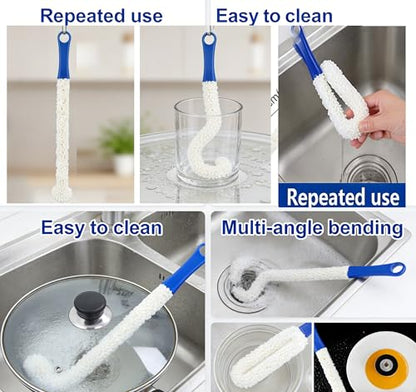 Bottle Cleaning Brush- Long Plastic Flexible Wand Foam Sponge Wine Bottle Glass Decanter Washing Clean Brush Scrubber Multifunction Free Bending Cup Brush Washing Brush Decanter