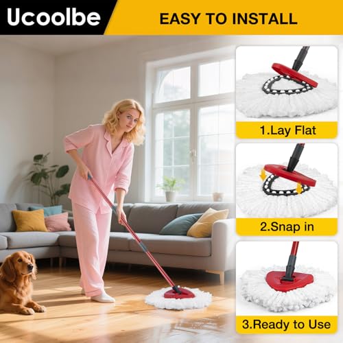 Spin Mop Replacement Heads Compatible with Ocedar EasyWring 1-Tank System, Duster Mop Head for Ocedar, 6 Pack Spin Mop Refills, 2 Pack Chenille Mop Pads, 1 Mop Base for deep Cleaning - size: 8+1 Mop Set(1 Tank System)