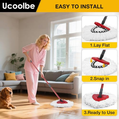 Spin Mop Replacement Heads Compatible with Ocedar EasyWring 1-Tank System, Duster Mop Head for Ocedar, 6 Pack Spin Mop Refills, 2 Pack Chenille Mop Pads, 1 Mop Base for deep Cleaning - size: 8+1 Mop Set(1 Tank System)