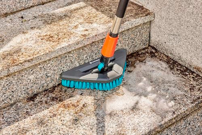 Gardena Cleansystem Hard Flex Long-Handled Brush: for Cleaning Non-Sensitive Surfaces, Triangular, swivelling, Firm bristles, for Connection to Cleansystem Handle, for Larger Surfaces (18814-20)