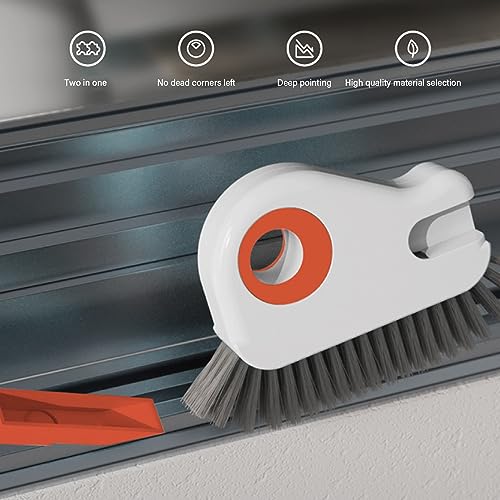 Generic 2Pcs 2 in 1 Groove Cleaning Brush, Window/Door Track Cleaning Brush, Hard Bristle Crevice Cleaning Brush with Hidden Scraper, Crevice Cleaning Brush for Sliding Door Track, White