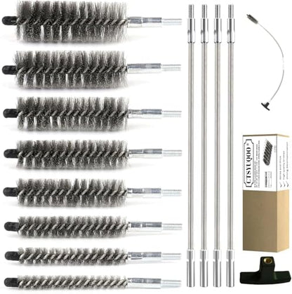 50 in Pipe Cleaning Brush Set with Stainless Steel Bristles, Wire Brush with 4pcs Stainless Steel Spring Flexible Rods, Stainless Steel Pipe Brush 8pcs for Auto Parts, Bottles, Tubes.