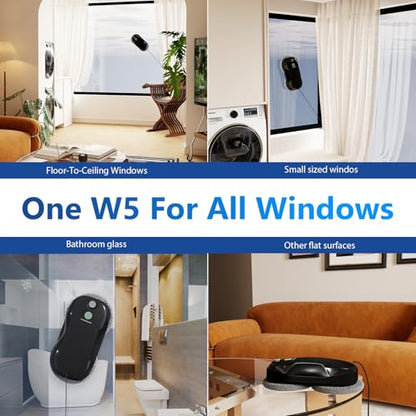 Tosima W5 Window Cleaning Robot, 6400Pa Max Adaptive Suction, Auto-Spray Smart Window Cleaner with Triple Safety System, Intelligent Navigation, Remote Control, for All Smooth Surfaces, Black - color: Black