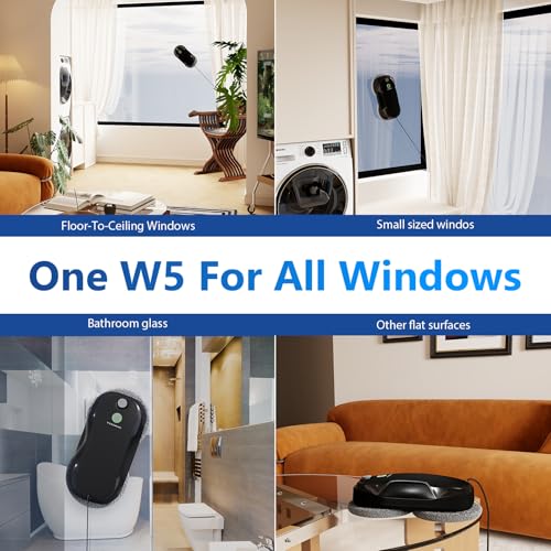 Tosima W5 Window Cleaning Robot, 6400Pa Max Adaptive Suction, Auto-Spray Smart Window Cleaner with Triple Safety System, Intelligent Navigation, Remote Control, for All Smooth Surfaces, Black - color: Black