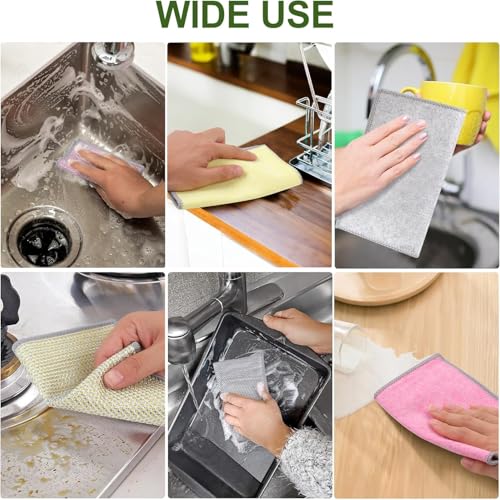 New Upgrade Multipurpose Non Scratch Wire Dishcloth, Soft Wire Dishwashing Rag Safe for Non-Stick Cookware, Scrubs & Cleans for Dishes, Sinks, Counters, Easy Rinsing (10Pcs)