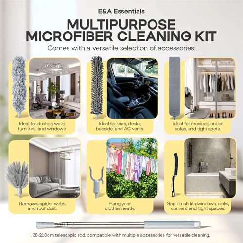 Microfiber Feather Duster with Extension Pole 100 Inches, (8 PCS), Cleaning Brush, Dusters for Cleaning High Ceilings, Cobwebs, Blinds, Cars, Reusable, Washable, Extendable, Ceiling Fan Cleaner Duster