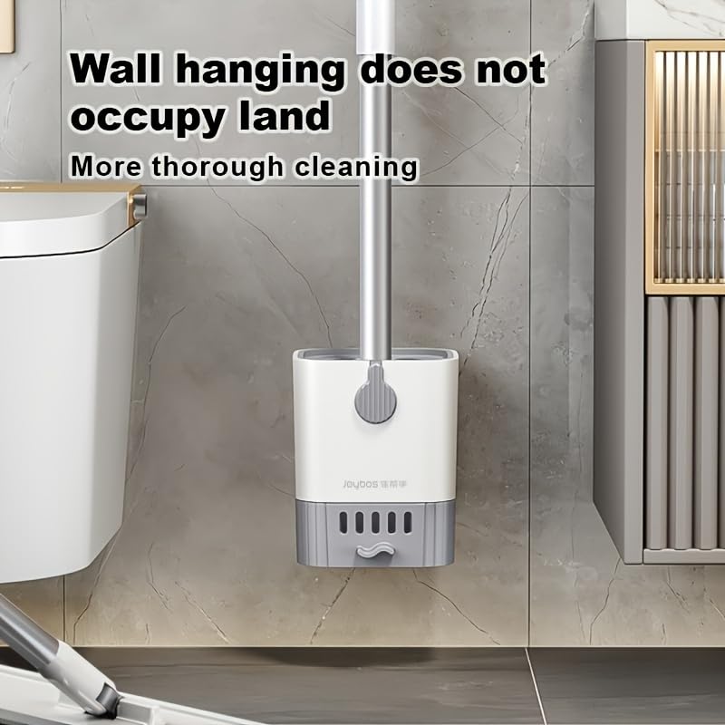 Wall Mounted Toilet Brush, 20.87" Long Handle Bathroom Brush Holder, Compact Space Saving Toilet Bowl Brush for Deep Cleaning, White Plastic Brush with Ventilated Base