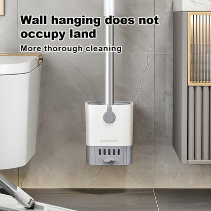 Wall Mounted Toilet Brush, 20.87" Long Handle Bathroom Brush Holder, Compact Space Saving Toilet Bowl Brush for Deep Cleaning, White Plastic Brush with Ventilated Base