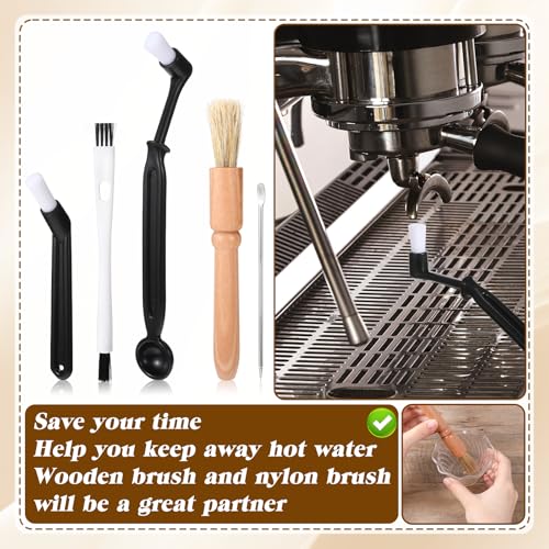 5 Pcs Coffee Grinder Cleaning Brush Espresso Machine Brush Cleaner Tool with Wooden Handle and Natural Bristles Nylon Espresso Brushes Coffees Machine Group Head for Barista Home Kitchen Machines Wash