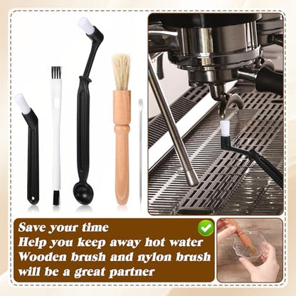 5 Pcs Coffee Grinder Cleaning Brush Espresso Machine Brush Cleaner Tool with Wooden Handle and Natural Bristles Nylon Espresso Brushes Coffees Machine Group Head for Barista Home Kitchen Machines Wash