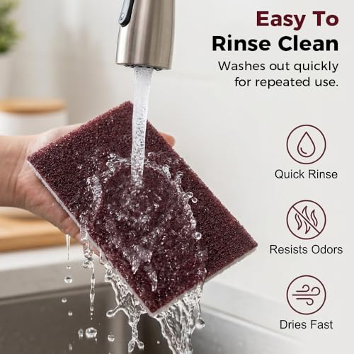 Carborundum Sponge Pads, Heavy Duty Scouring Sponges for Stainless Steel Pans, Reusable Cleaning Scrub Pads, Removes Grease Stains, Kitchen Dish Cleaning Tools (10)