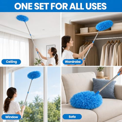 Ceiling Fan Cleaner Duster Kit 72 Inch Ceiling Fan Duster Extension Pole 8-in-1 Microfiber Duster Set for High Ceilings, Fan Blades, and Lights Reusable Cleaning Tools with Storage Bag