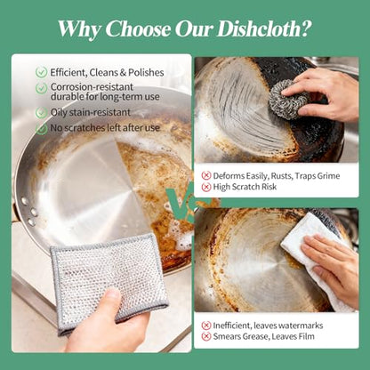 20PCS Non-Scratch Wire Dishcloth,Silver Mesh Dish Cloths with Diamond Weave, Reusable Multipurpose Wire Dishwashing Rags for Cookware, Glass Stovetops, and Enamel Surfaces - size: 20 PCS