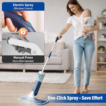 PowerMop Floor Mop with 720 ml Refillable Bottle & 2 Microfiber Pads | Powered wet dry mop for kitchen, wood, hardwood, laminate, ceramic tile floors, with washable pads and refillable bottle