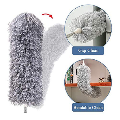 Microfiber Feather Duster, Extendable Cobweb Duster with 100 inches Extension Pole, Bendable & Washable & Lightweight Dusters for Cleaning Ceiling Fan, High Ceiling, Blinds, Webster, Furniture & Cars