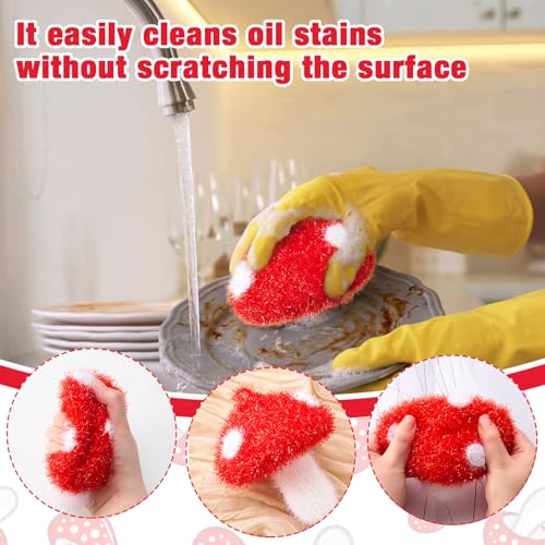 Breling 6 Pieces Mushroom Shape Dish Sponge Dual Sided Non Scratch Dish Washing Scrubbers, Reusable Household Cleaning Kitchen Tools for Dishwashing Washing Dishes Cookware - style: Mushroom