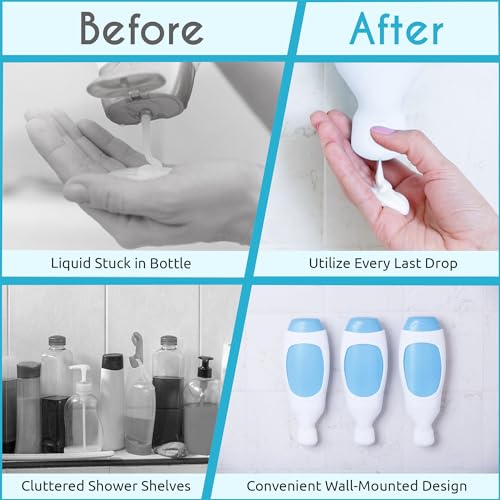 Squeezi 2 Unit Pack (Light Gray) Wall Mounted Shower Dispenser and Organizer for Shampoo and Soap Bottles, Silicone Chamber - color: Light Gray